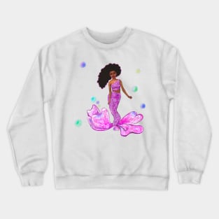 Mermaid - Coco the Magical rainbow mermaid with brown eyes, flowing Afro hair and caramel brown skin - light background Crewneck Sweatshirt